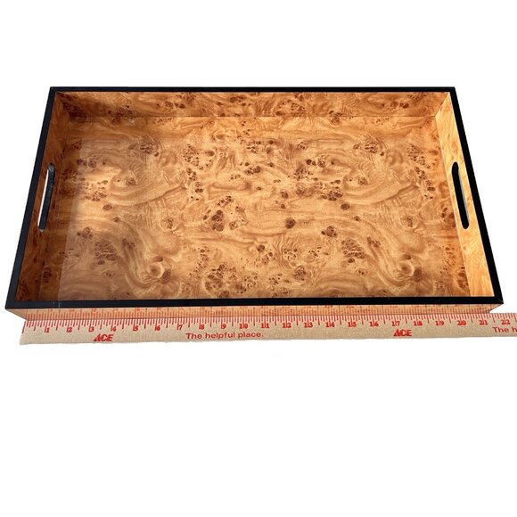 Large Burled Wood Serving Tray 21.25"L x 12"W x 2"H Glossy Finish Serveware - Picture 3 of 12
